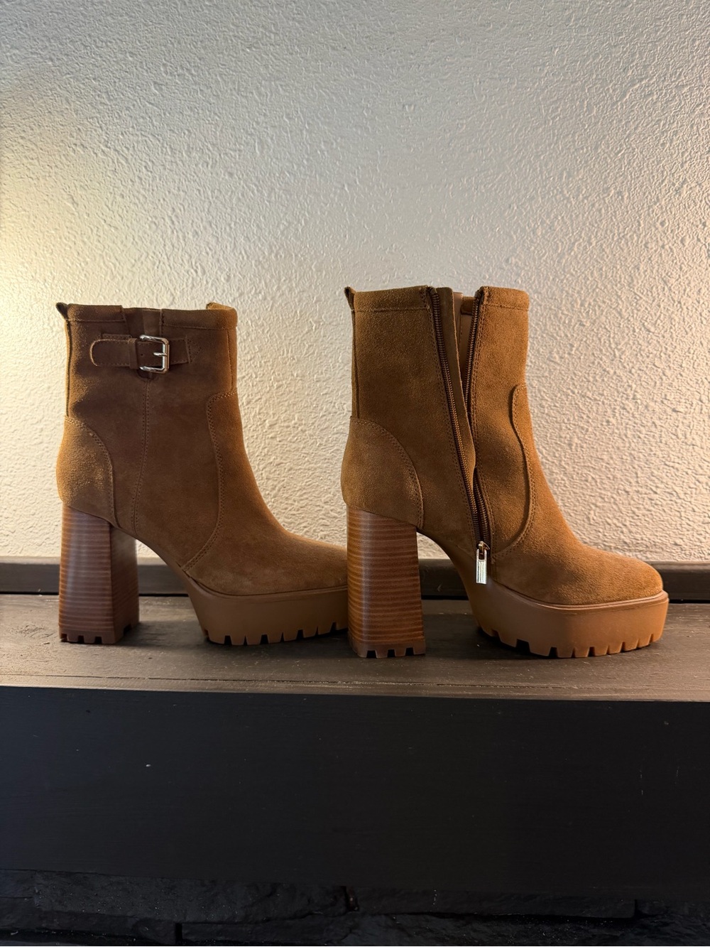 Steve Madden Tan Suede Platform Ankle Boots